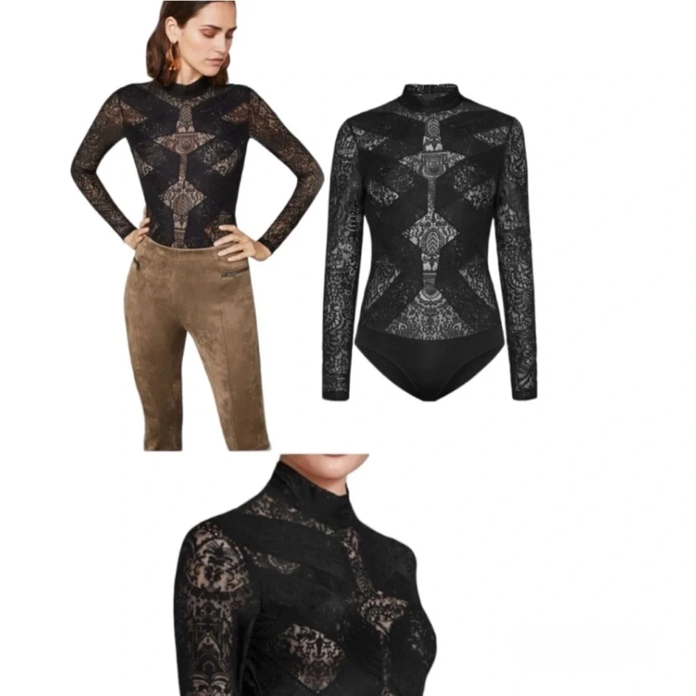 BCBG Maxazria Black Lace Long Sleeve bodysuit